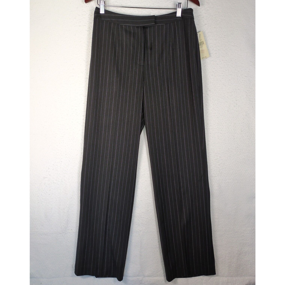 NWT Valerie Stevens black dress pants w/‎ blue & gray stripes, stretch. Size 6